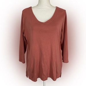 J. Jill Pima 3/4 Sleeve Salmon Pink V-Neck Top Large